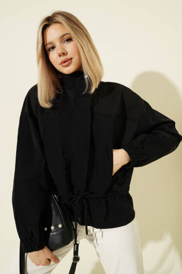 Paraşüt Garnili Salaş Kısa Ceket Siyah - Kadın Giyim Modelleri