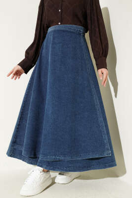 Parça Detaylı Bağlamalı Kot Etek Kot Mavisi 