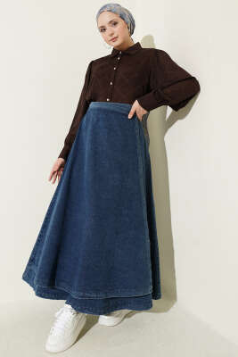 Parça Detaylı Bağlamalı Kot Etek Kot Mavisi - Etek
