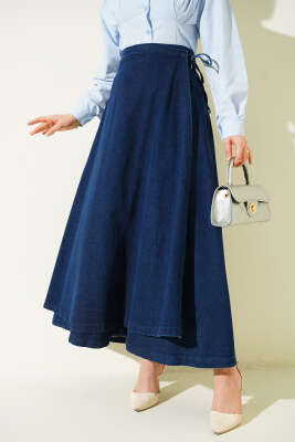 Parça Detaylı Bağlamalı Kot Etek Mavi - ASME