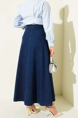 Parça Detaylı Bağlamalı Kot Etek Mavi - Etek