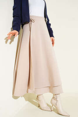 Parça Detaylı Bağlamalı Scuba Etek Bej - TEGOE