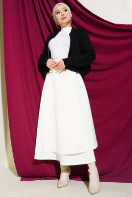 Parça Detaylı Bağlamalı Scuba Etek Ekru - Etek