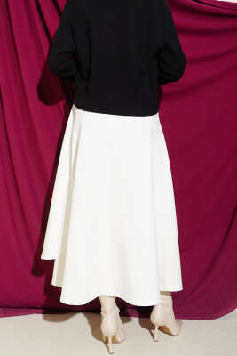 Parça Detaylı Bağlamalı Scuba Etek Ekru - Etek