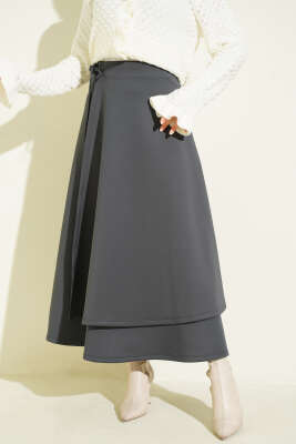 Parça Detaylı Bağlamalı Scuba Etek Füme - TEGOE