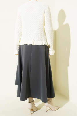 Parça Detaylı Bağlamalı Scuba Etek Füme - Etek