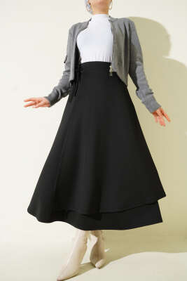 Parça Detaylı Bağlamalı Scuba Etek Siyah - TEGOE