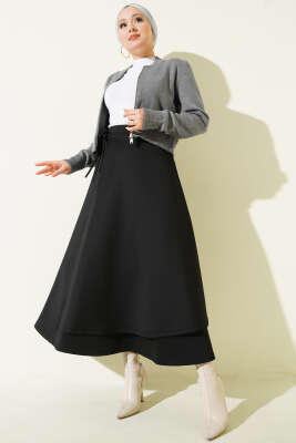 Parça Detaylı Bağlamalı Scuba Etek Siyah - Etek