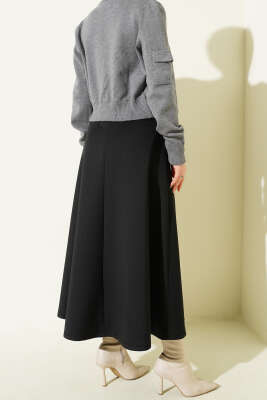 Parça Detaylı Bağlamalı Scuba Etek Siyah - Etek