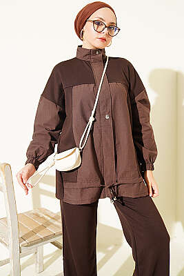 Parça Detaylı Çıtçıtlı İkili Takım Kahve - İkili Takım