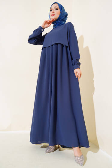 Parça Detaylı Elbise İndigo - Tesettür Elbise