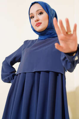 Parça Detaylı Elbise İndigo - Tesettür Elbise