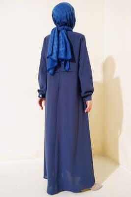 Parça Detaylı Elbise İndigo - Tesettür Elbise