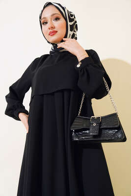 Parça Detaylı Elbise Siyah - Tesettür Elbise