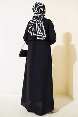 Parça Detaylı Elbise Siyah - Tesettür Elbise