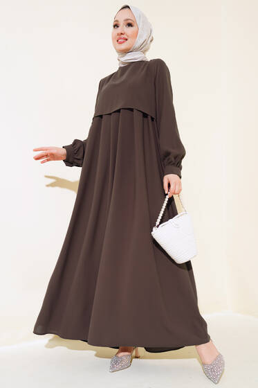 Parça Detaylı Elbise Toprak - Tesettür Elbise