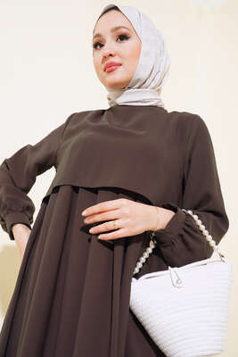 Parça Detaylı Elbise Toprak - Tesettür Elbise