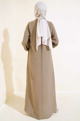 Parça Detaylı Elbise Vizon - Tesettür Elbise