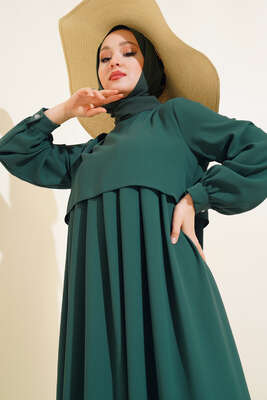 Parça Detaylı Elbise Yeşil - Tesettür Elbise