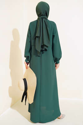 Parça Detaylı Elbise Yeşil - Tesettür Elbise