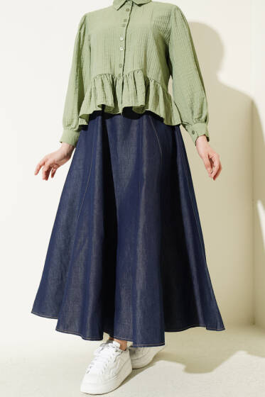 Parça Detaylı Kloş Kot Etek Kot - Etek