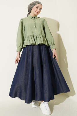 Parça Detaylı Kloş Kot Etek Kot - Etek