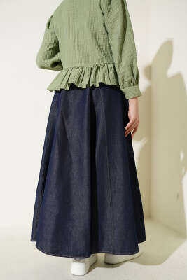 Parça Detaylı Kloş Kot Etek Kot - Etek