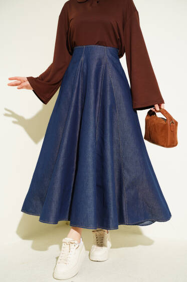 Parça Detaylı Kloş Kot Etek Kot - Etek