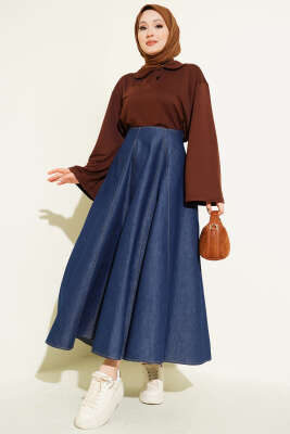 Parça Detaylı Kloş Kot Etek Kot - Etek