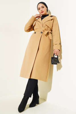 Parça Detaylı Kuşaklı Trençkot Camel - 500-700 TL Ürünler
