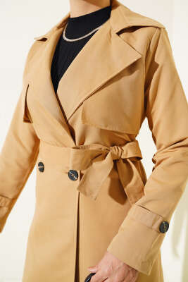 Parça Detaylı Kuşaklı Trençkot Camel - 500-700 TL Ürünler