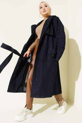 Parça Detaylı Salaş Kot Trençkot Lacivert - FEVERAN