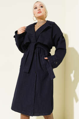 Parça Detaylı Salaş Kot Trençkot Lacivert - Trençkot