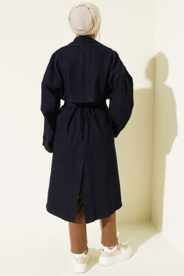 Parça Detaylı Salaş Kot Trençkot Lacivert - Trençkot