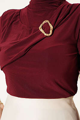 Parça Detaylı Tokalı Sandy Bluz Bordo - Bluz