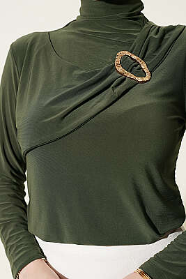 Parça Detaylı Tokalı Sandy Bluz Haki - Bluz