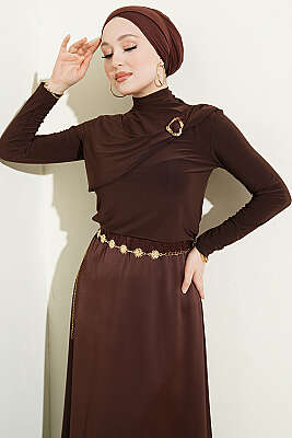 Parça Detaylı Tokalı Sandy Bluz Kahve - HATUN