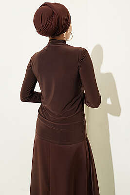 Parça Detaylı Tokalı Sandy Bluz Kahve - Bluz