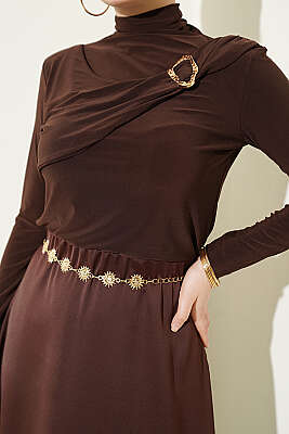 Parça Detaylı Tokalı Sandy Bluz Kahve - Bluz