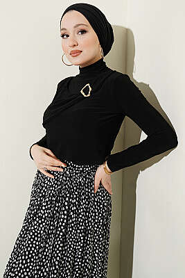 Parça Detaylı Tokalı Sandy Bluz Siyah - HATUN