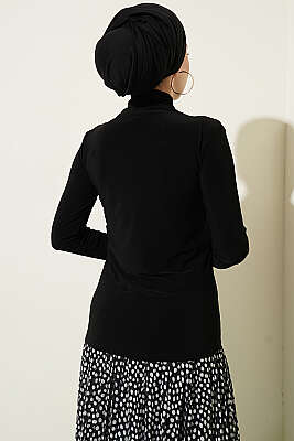 Parça Detaylı Tokalı Sandy Bluz Siyah - Bluz