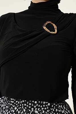 Parça Detaylı Tokalı Sandy Bluz Siyah - Bluz