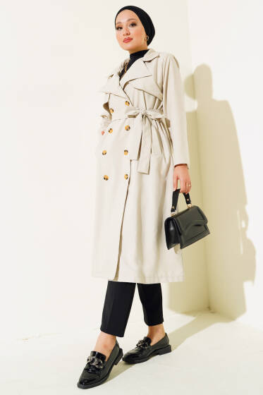 Parça Detaylı Trençkot Taş - Trençkot