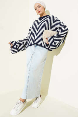 Parçalı Kot Etek Açık Kar - Etek