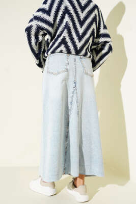 Parçalı Kot Etek Açık Kar - Etek