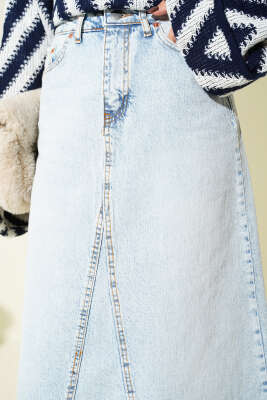 Parçalı Kot Etek Açık Kar - Etek