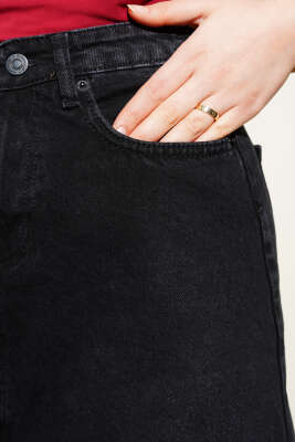 Parçalı Kot Etek Füme - Uzun Etek