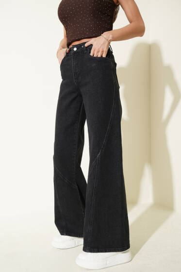 Parçalı Salaş Kot Pantolon Antrasit - Kadın Giyim Modelleri