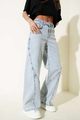 Parçalı Salaş Kot Pantolon Buz Mavisi - BLUE HİLL(ZER)
