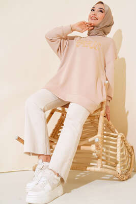 Paris Baskılı Tunik Bej - Tunik